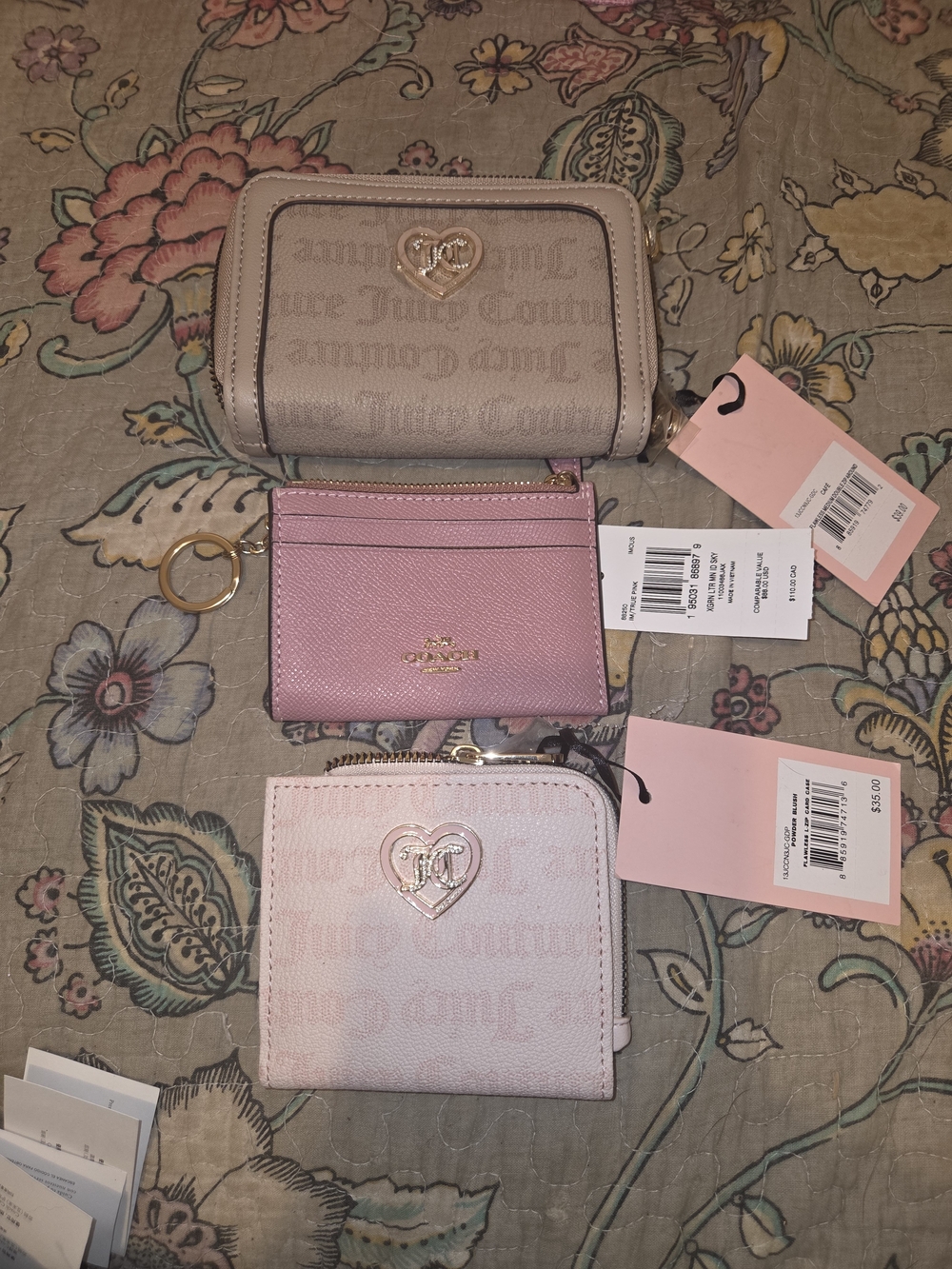 COACH & Juicy Couture  Pink and Beige Wallet Trio with Gold Hardware